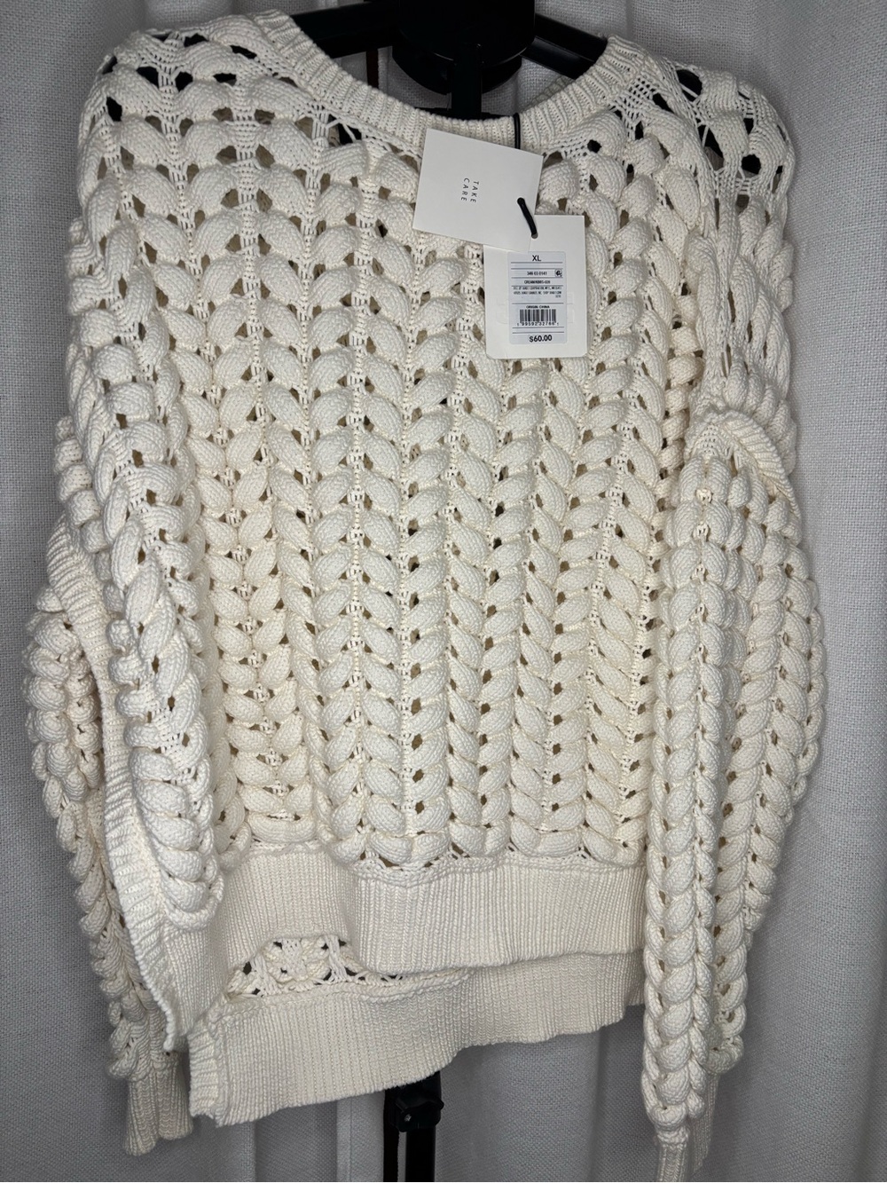 Target Ivory Open-Knit Braided Crewneck Sweater